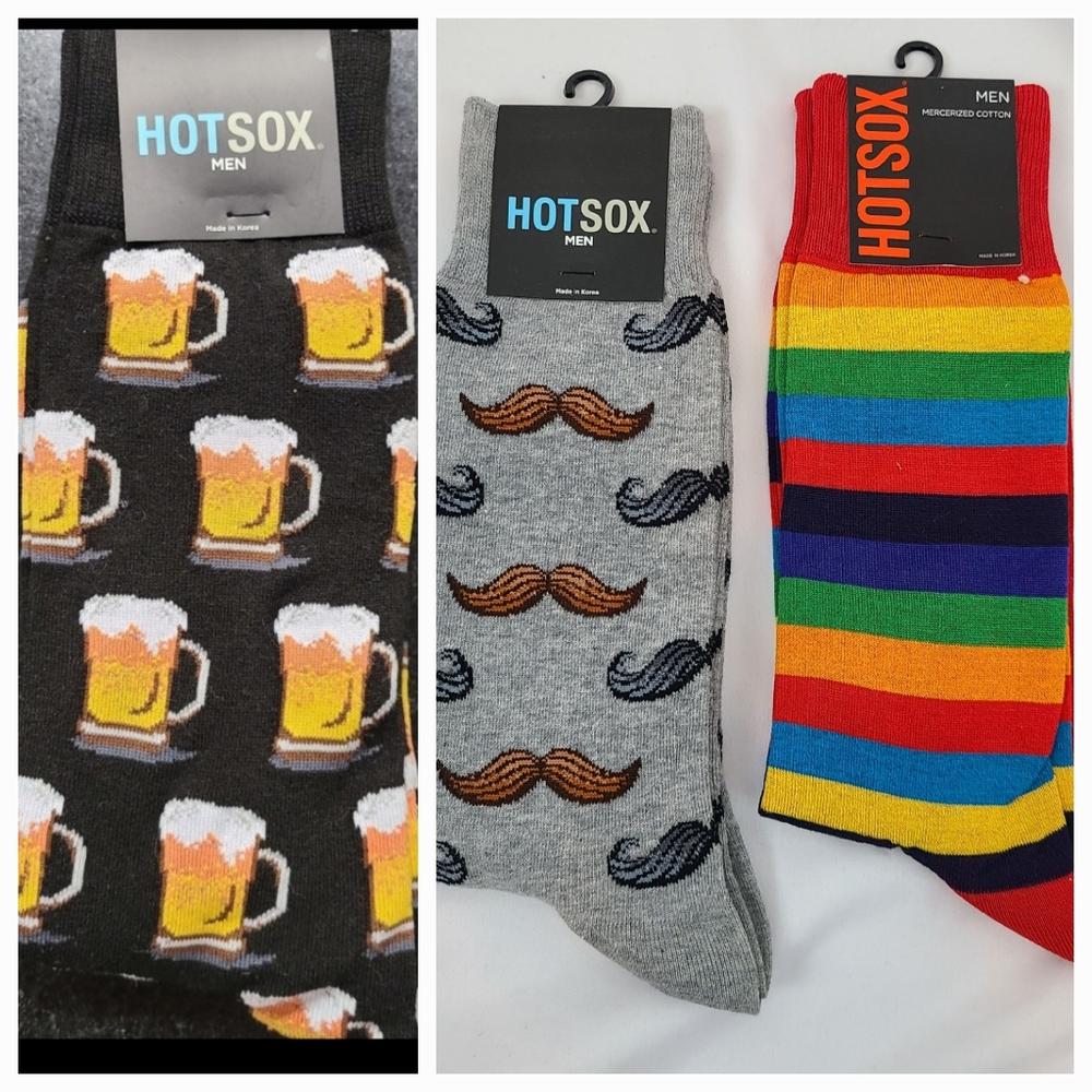 HOTSOX Men's Sock Bundle, Rainbow, Mustache, Beer, One Size Fits Most